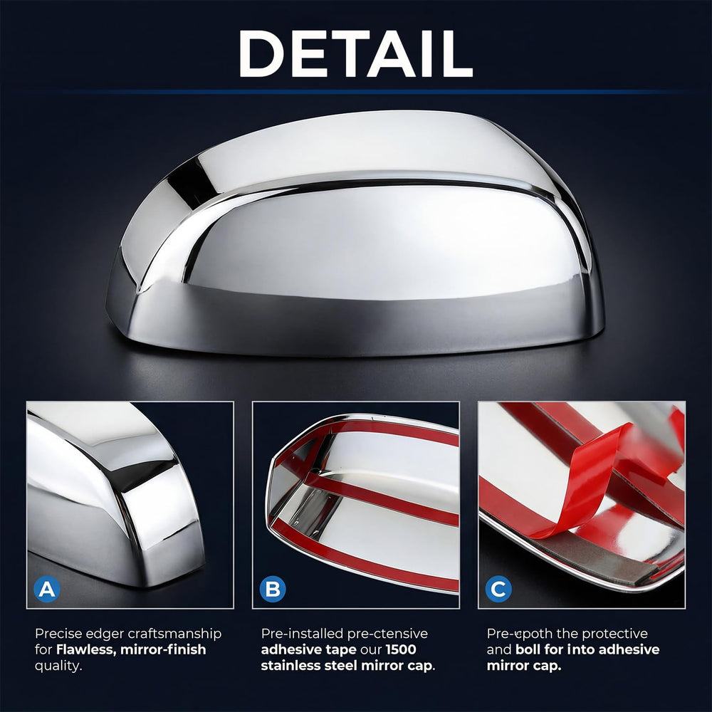 Tutor Auto chrome side view mirror covers top half on Cadillac Escalade EXT/ESV refined look