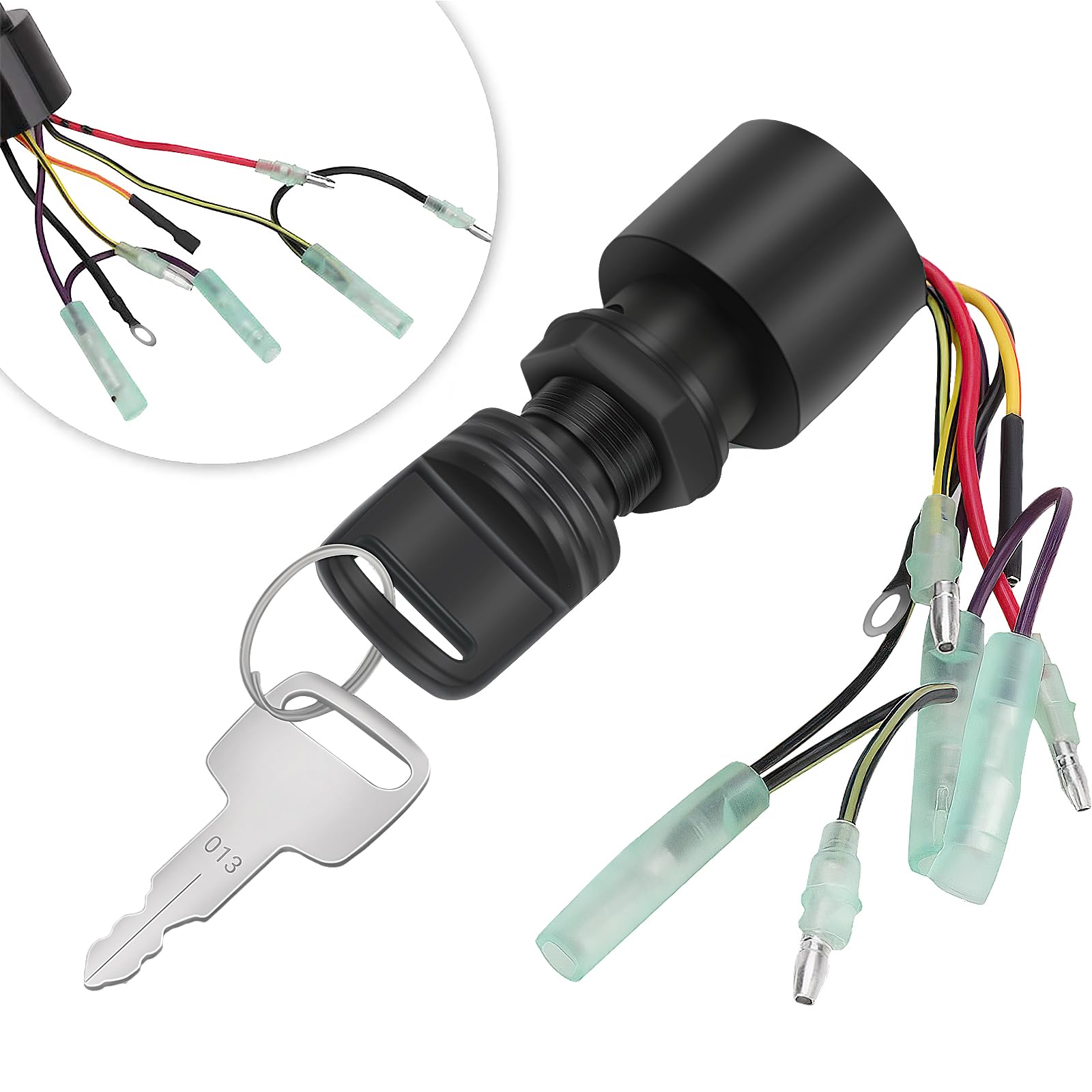Tutor Auto Mercury ignition switch front view with 2 keys for quick startup.
