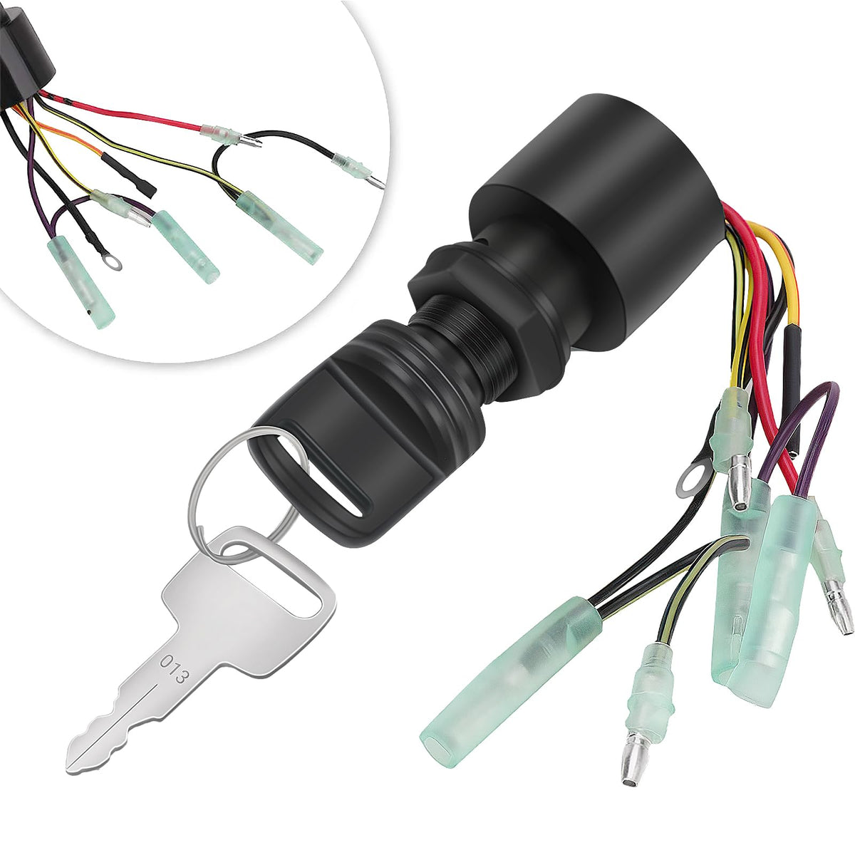 Tutor Auto Mercury ignition switch front view with 2 keys for quick startup.