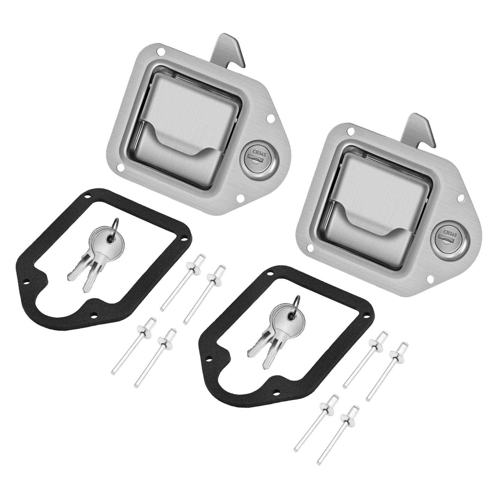 Tutor Auto truck toolbox latch front view with durable chrome finish.