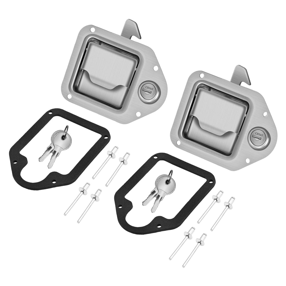 Tutor Auto truck toolbox latch front view with durable chrome finish.