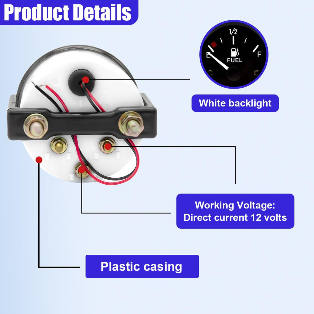 Tuxihapp 12V dash gauge shown for reliable night visibility.
