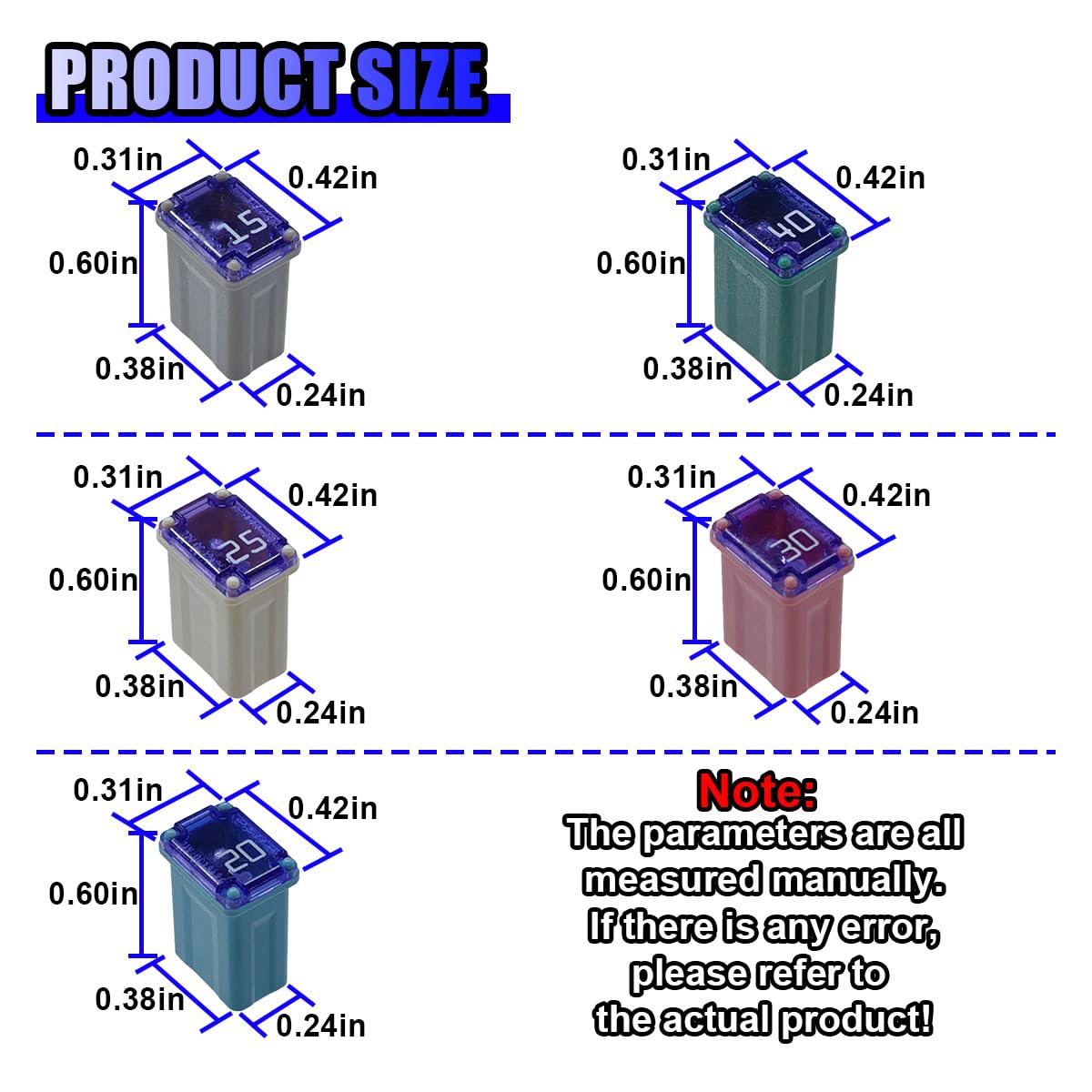 Tuxihapp square fuse 20A in kit, color-coded for reliable automotive protection.