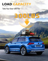 Tuyoung crossbars demonstrating 300lbs load capacity for ladders and luggage.