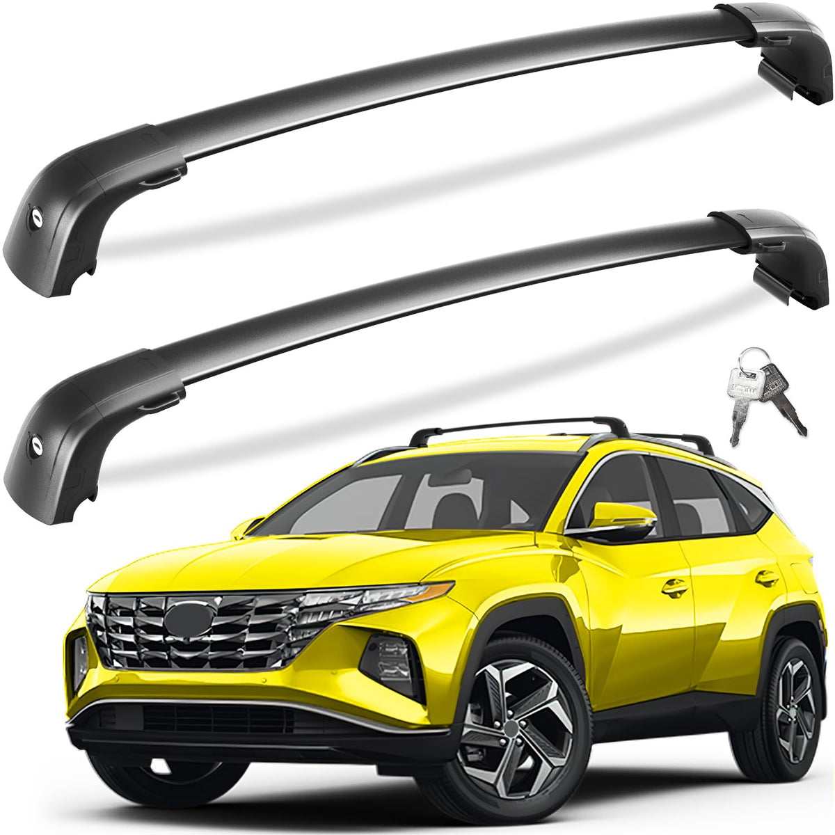 Tuyoung roof rack crossbars with lockable anti-theft design secured on Hyundai Tucson.