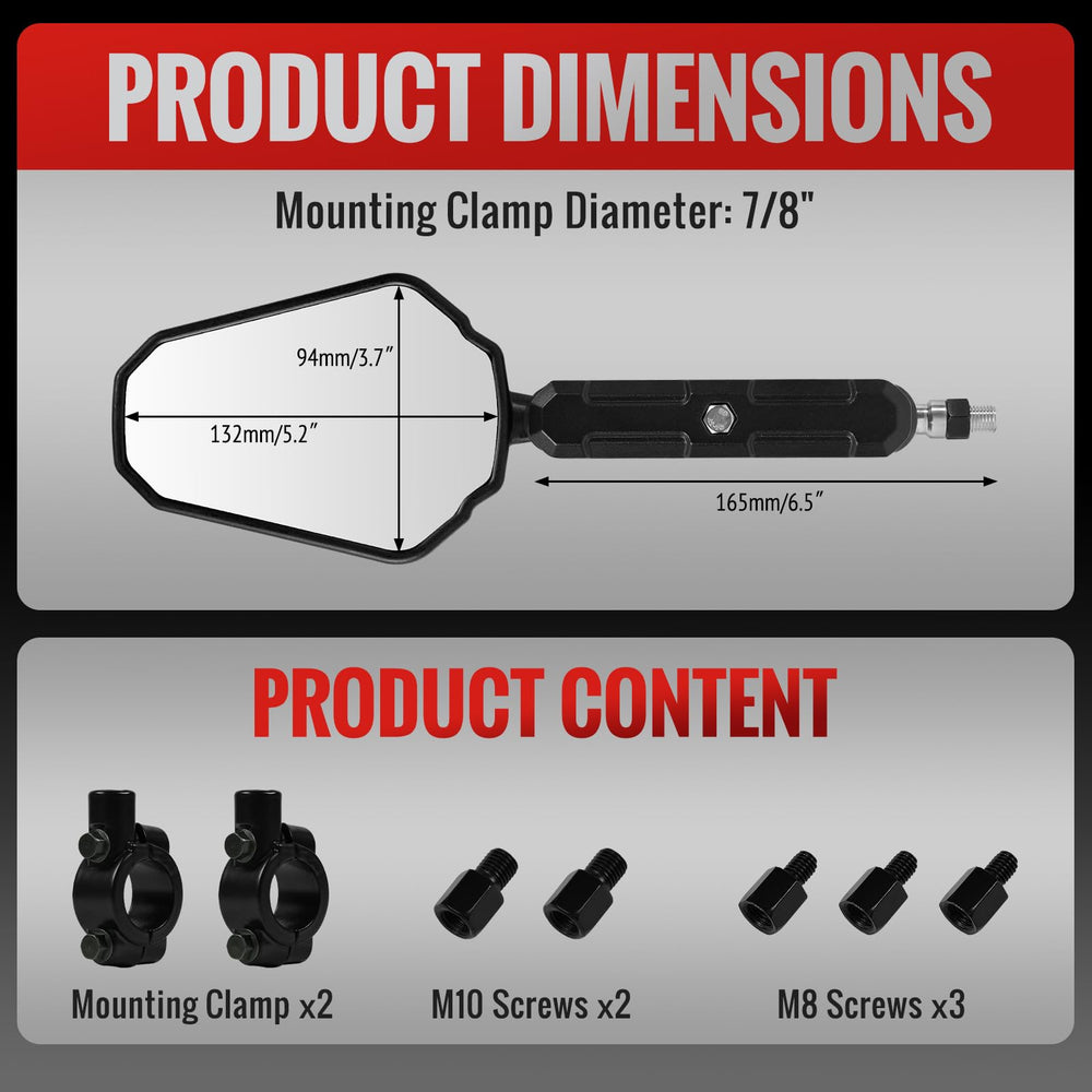 Tvitano ABS-housing mirrors resist scratches and UV damage for lasting shine.
