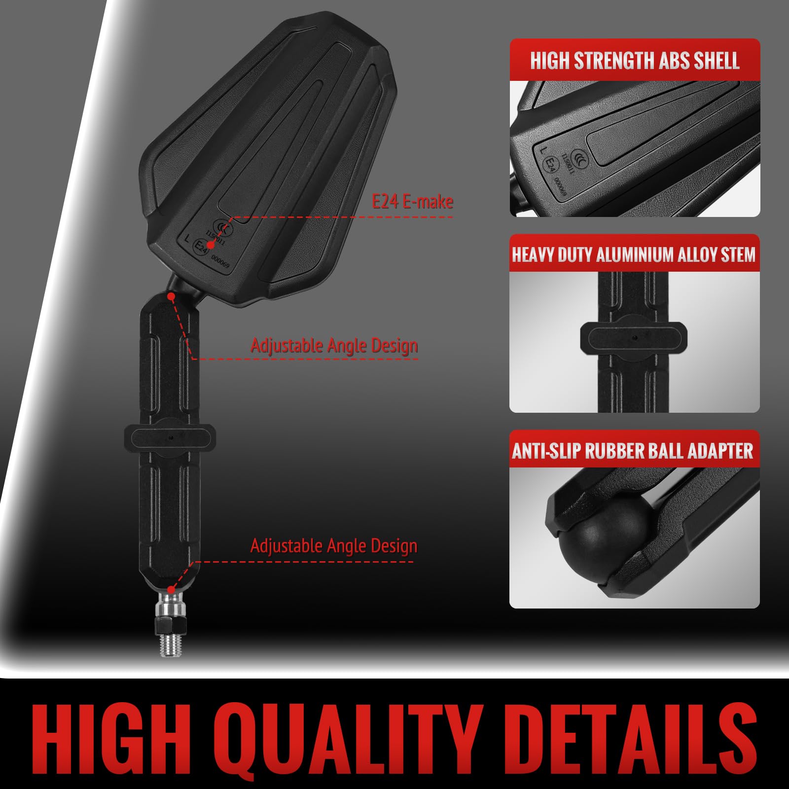 Tvitano Adventure Mirrors large glass expands field of view for safer lane changes.