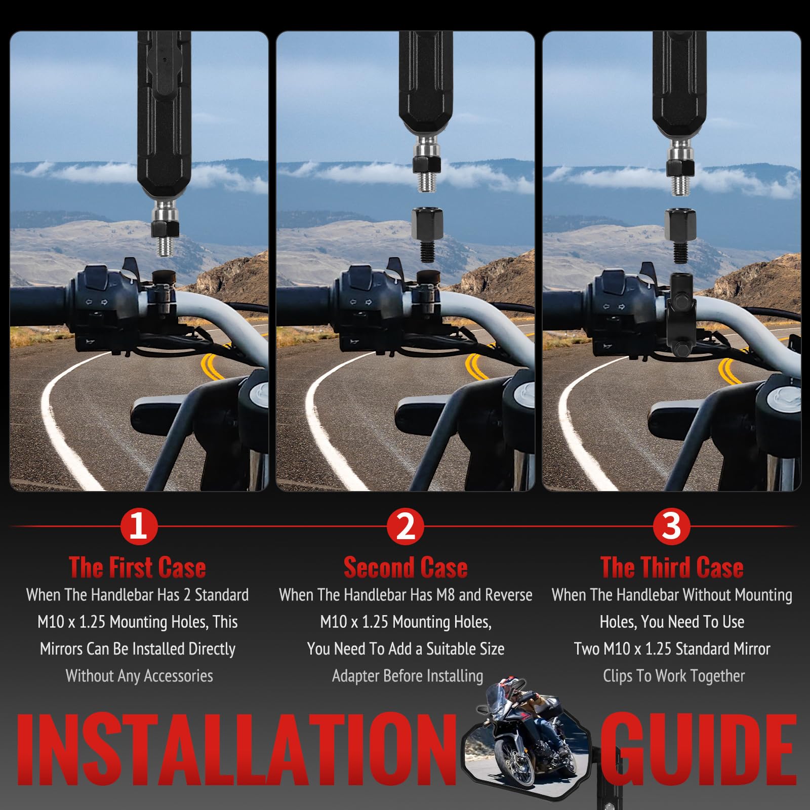Tvitano tool-free install mirrors for quick setup on any bike.