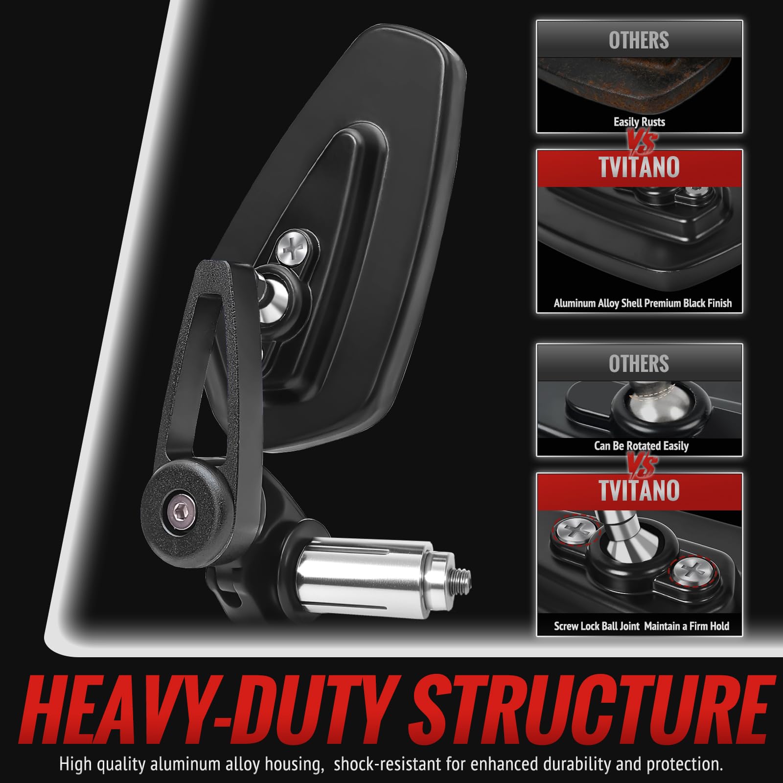 Tvitano aluminum alloy bar end mirror designed for durability