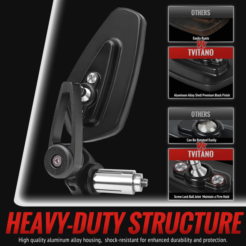 Tvitano aluminum alloy bar end mirror designed for durability