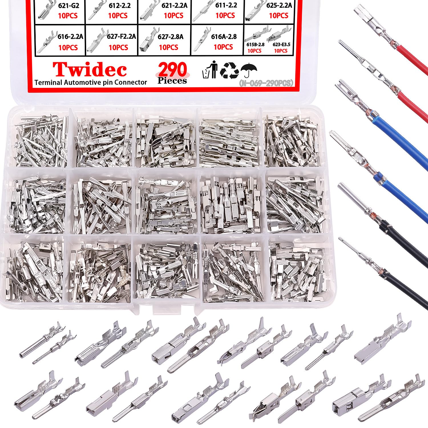 Twidec 290pcs connector pins set for diverse automotive terminals