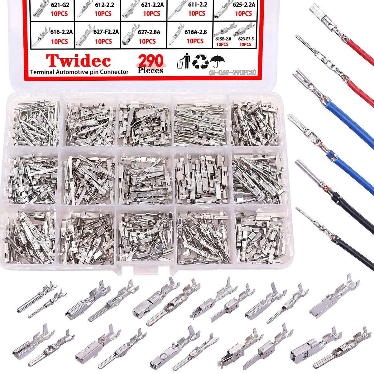 Twidec 290pcs connector pins set for diverse automotive terminals