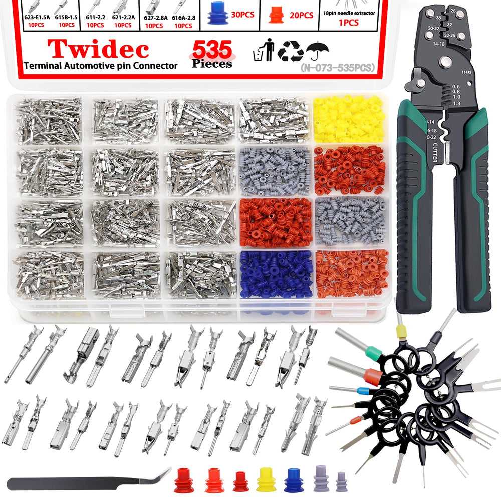 Twidec 535Pcs automotive terminal pins for secure vehicle wiring connections.