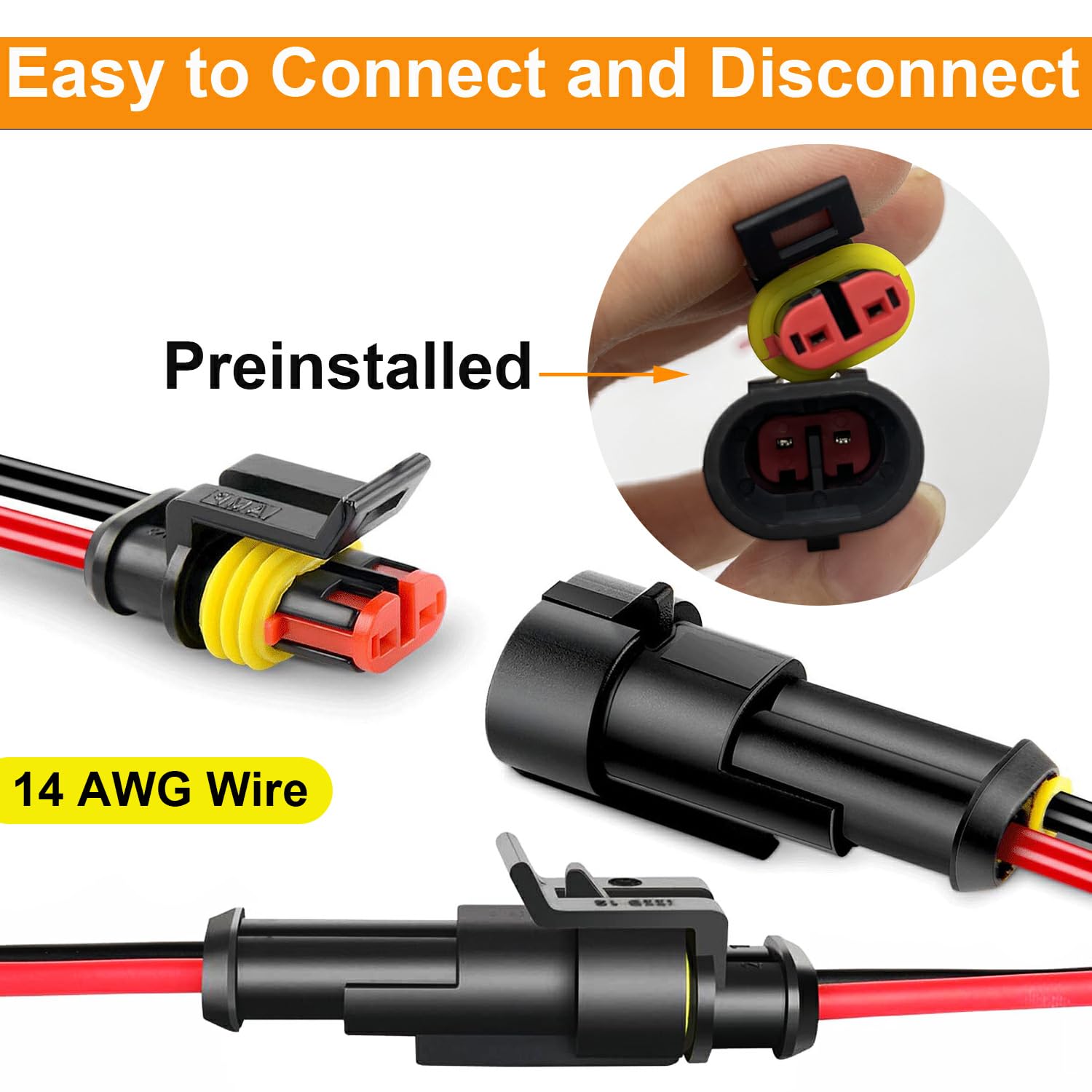 Twippo 14AWG 2-wire connector set side view showing secure buckle design