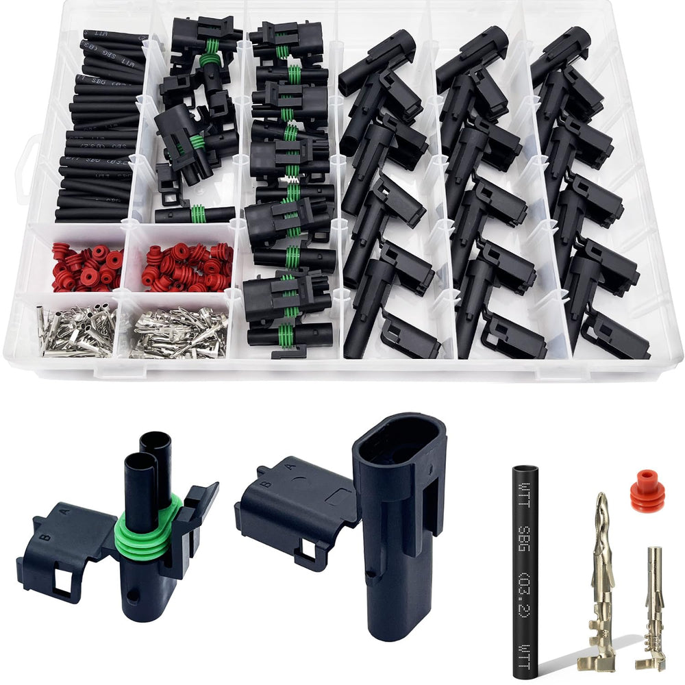 Twippo 15-kits 2-pin weather pack connectors with terminals for reliable automotive wiring.
