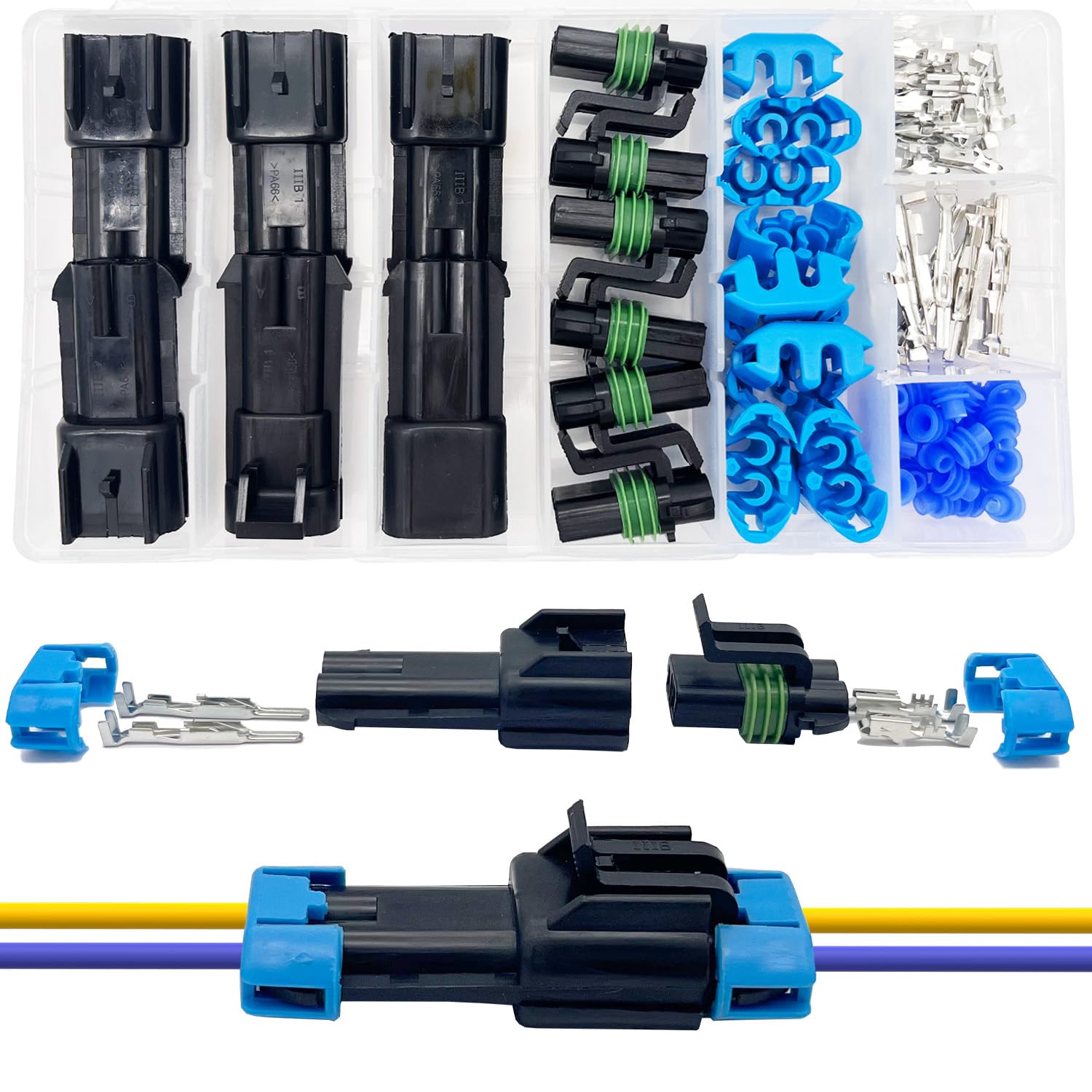 Twippo WeatherPack 2Pin connector set for durable automotive wiring.