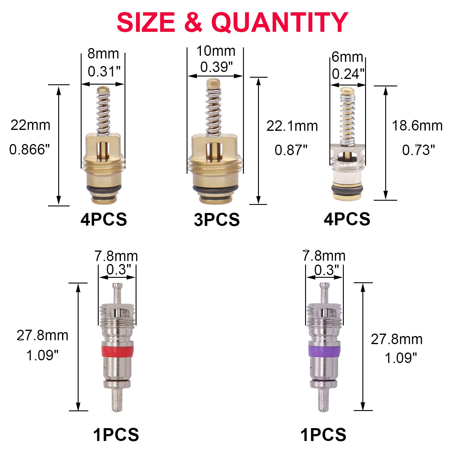 TWTADE valve cores show aluminum and brass construction for durability.