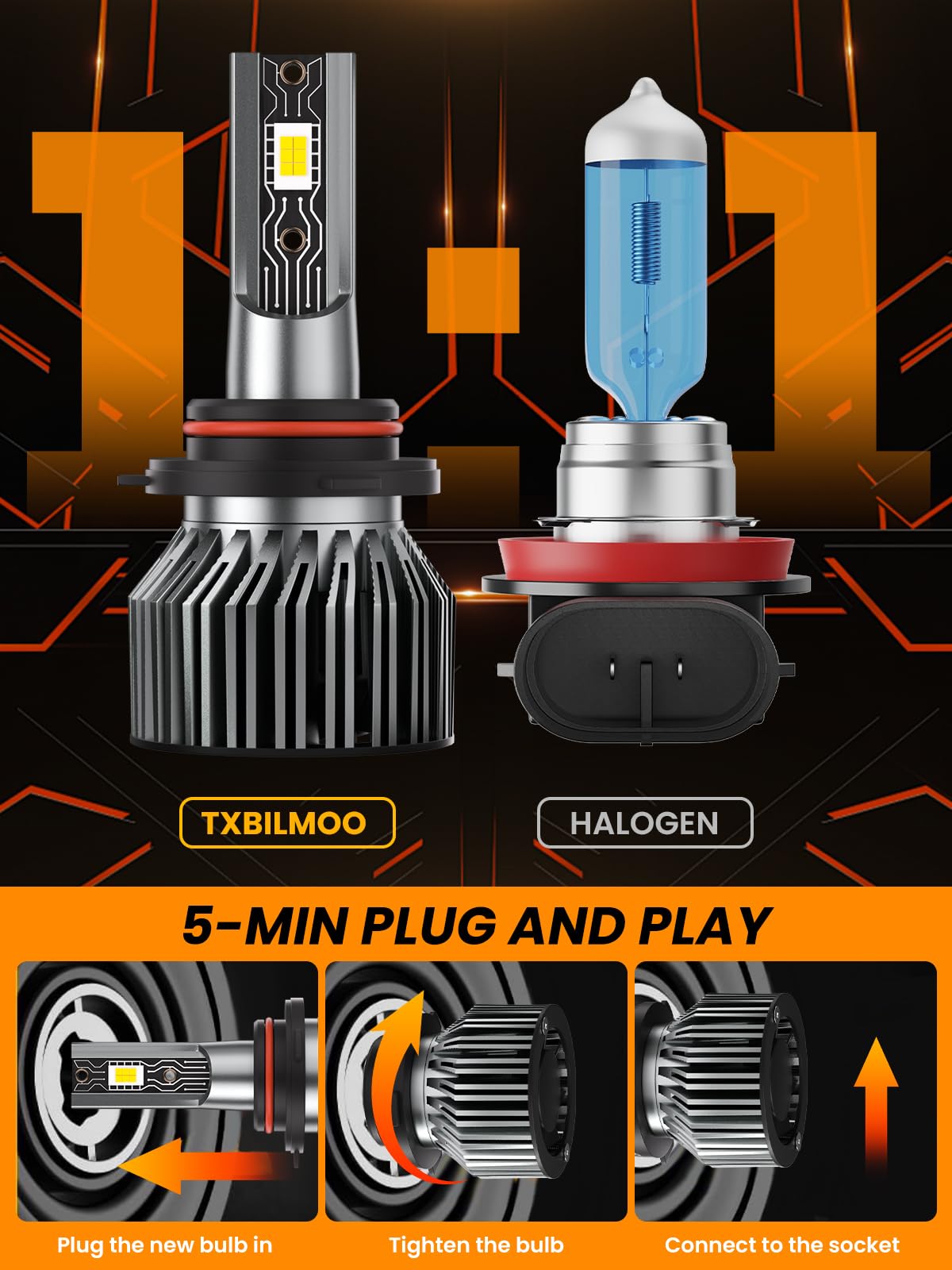 TXBILMOO IP68-rated build resists rain and snow for reliable light.