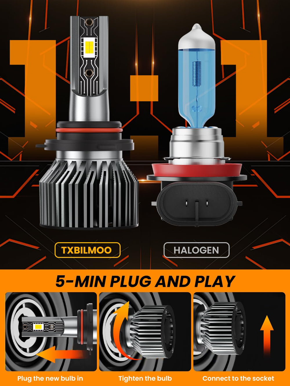 TXBILMOO IP68-rated build resists rain and snow for reliable light.