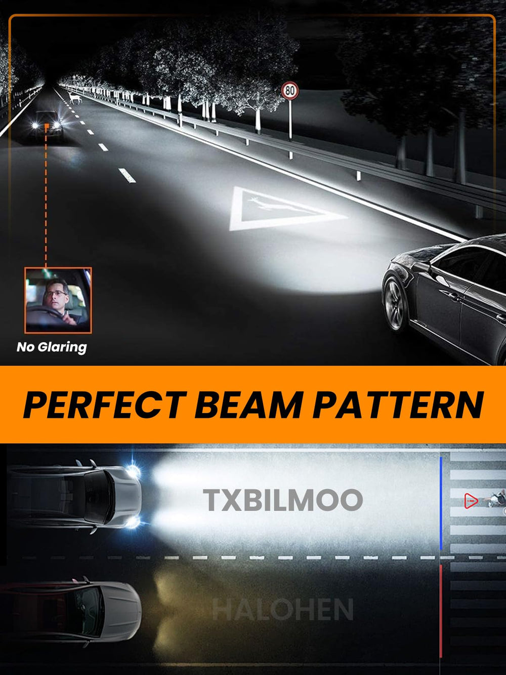 TXBILMOO Civic night-driving glow demonstrates bright, clear visibility.