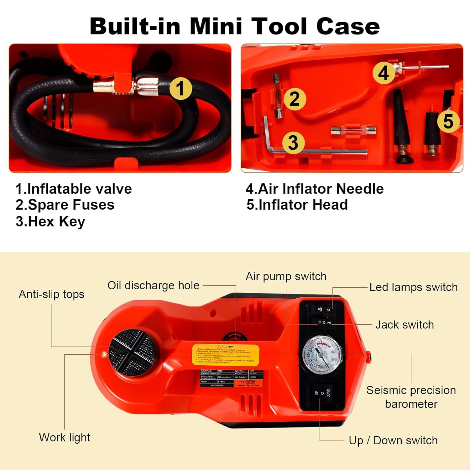 TYAYT built-in tire inflator with pressure gauge for accurate inflation