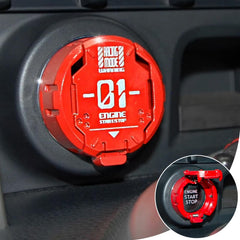 Tybasthe Original Start Button Cover close-up shows scratch protection and sleek interior styling.