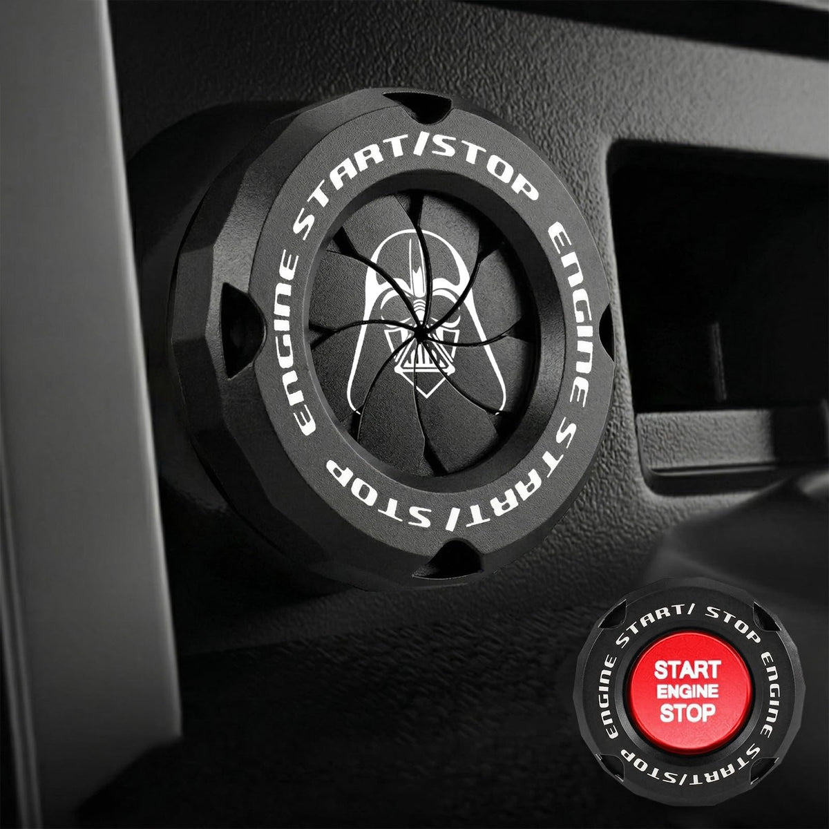 Tybasthe rotary push start cover front view on dash for added style and protection