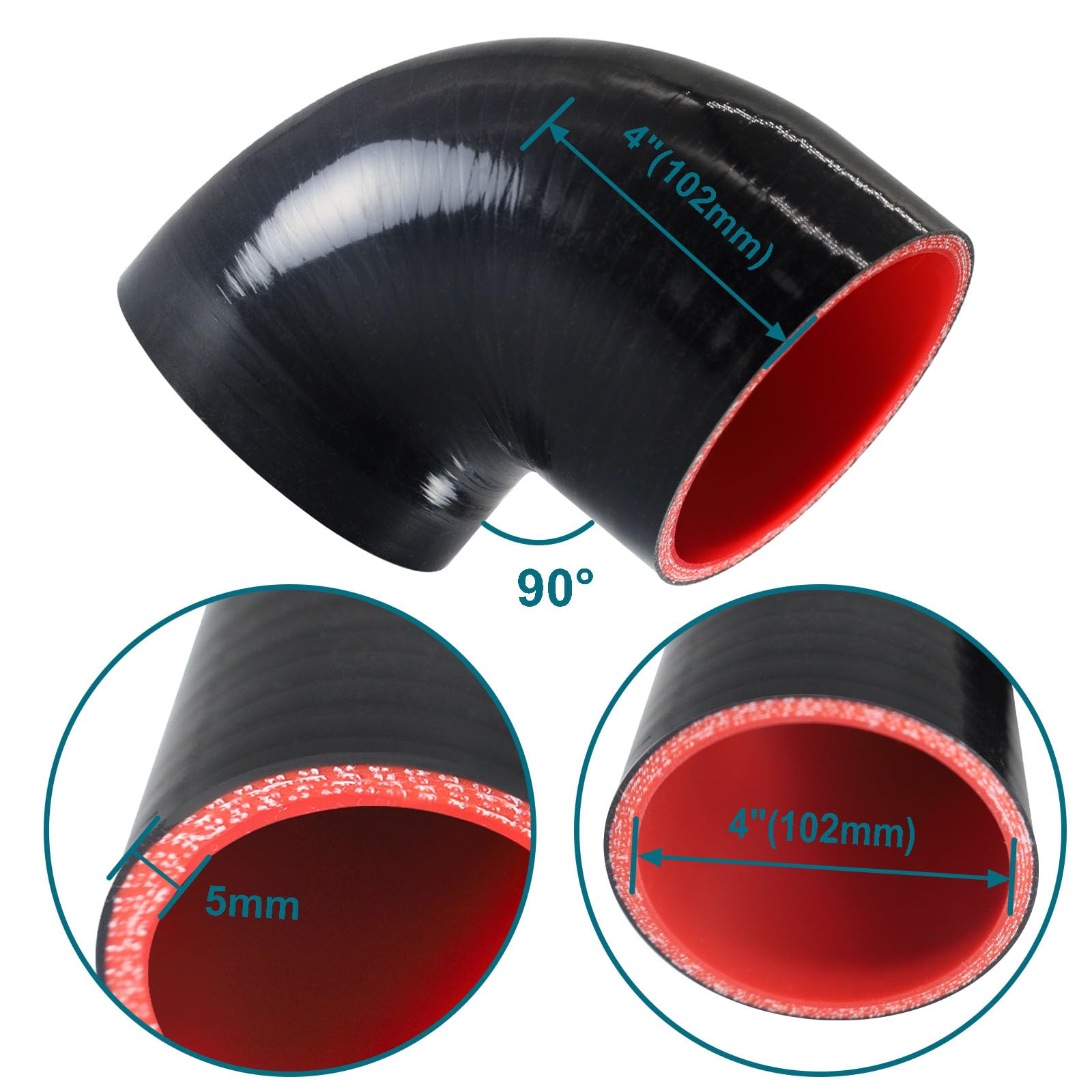 Tyeioms four-layer reinforced silicone hose features sturdy walls for higher pressure.