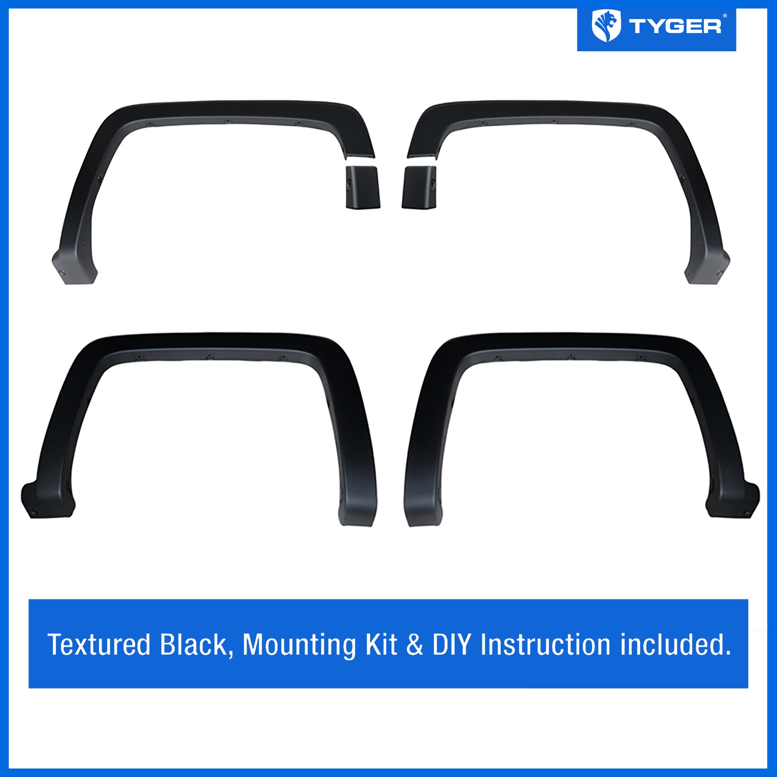 Tyger Auto fender flare front-right assembly enhances wheel coverage and style under truck lighting