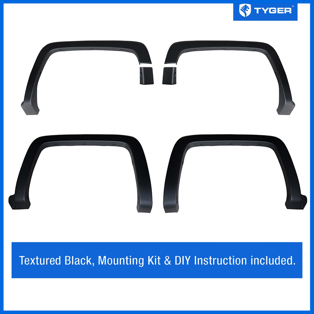 Tyger Auto fender flare front-right assembly enhances wheel coverage and style under truck lighting