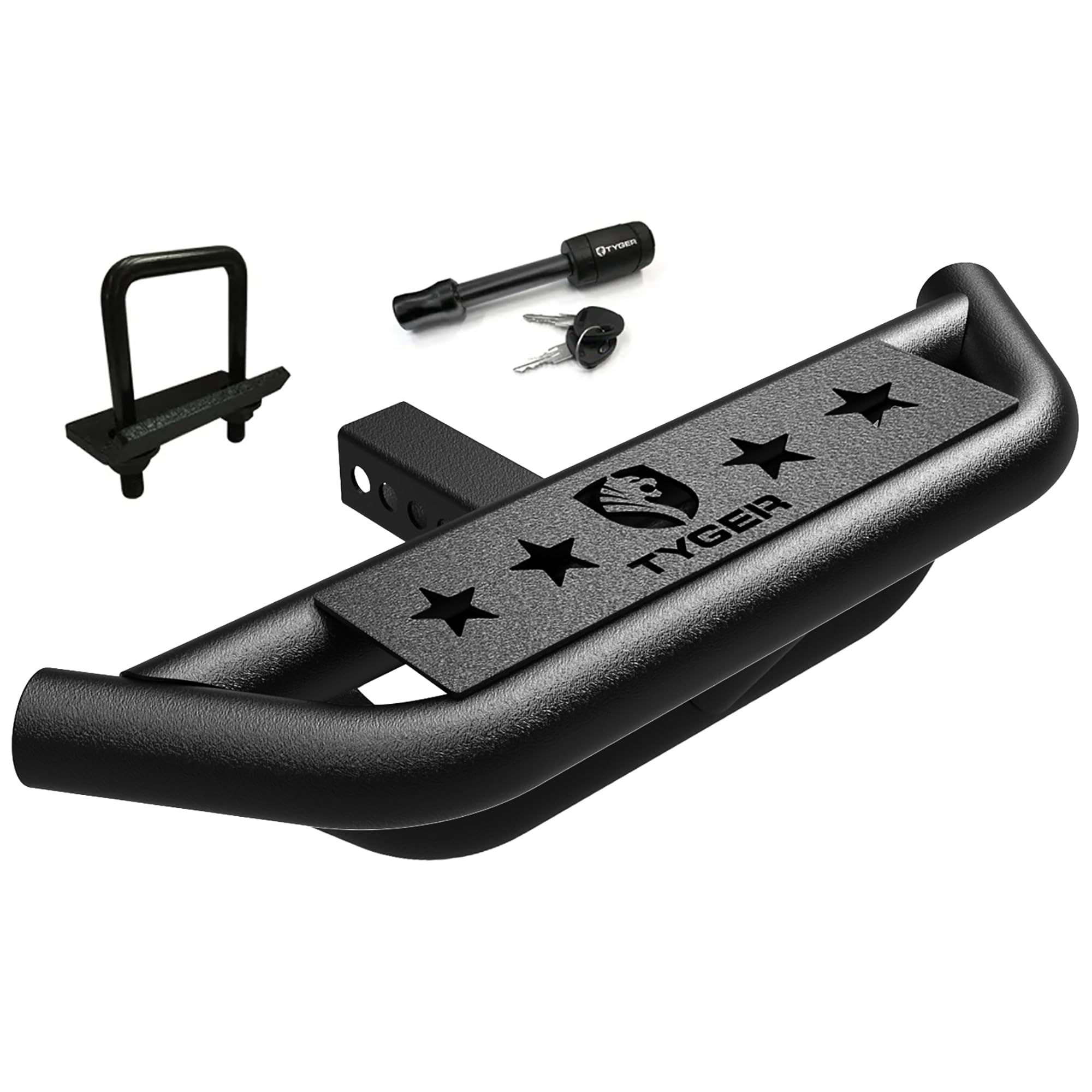 Tyger Auto Hitch Armor installation on a 2-inch receiver for easy storage access.