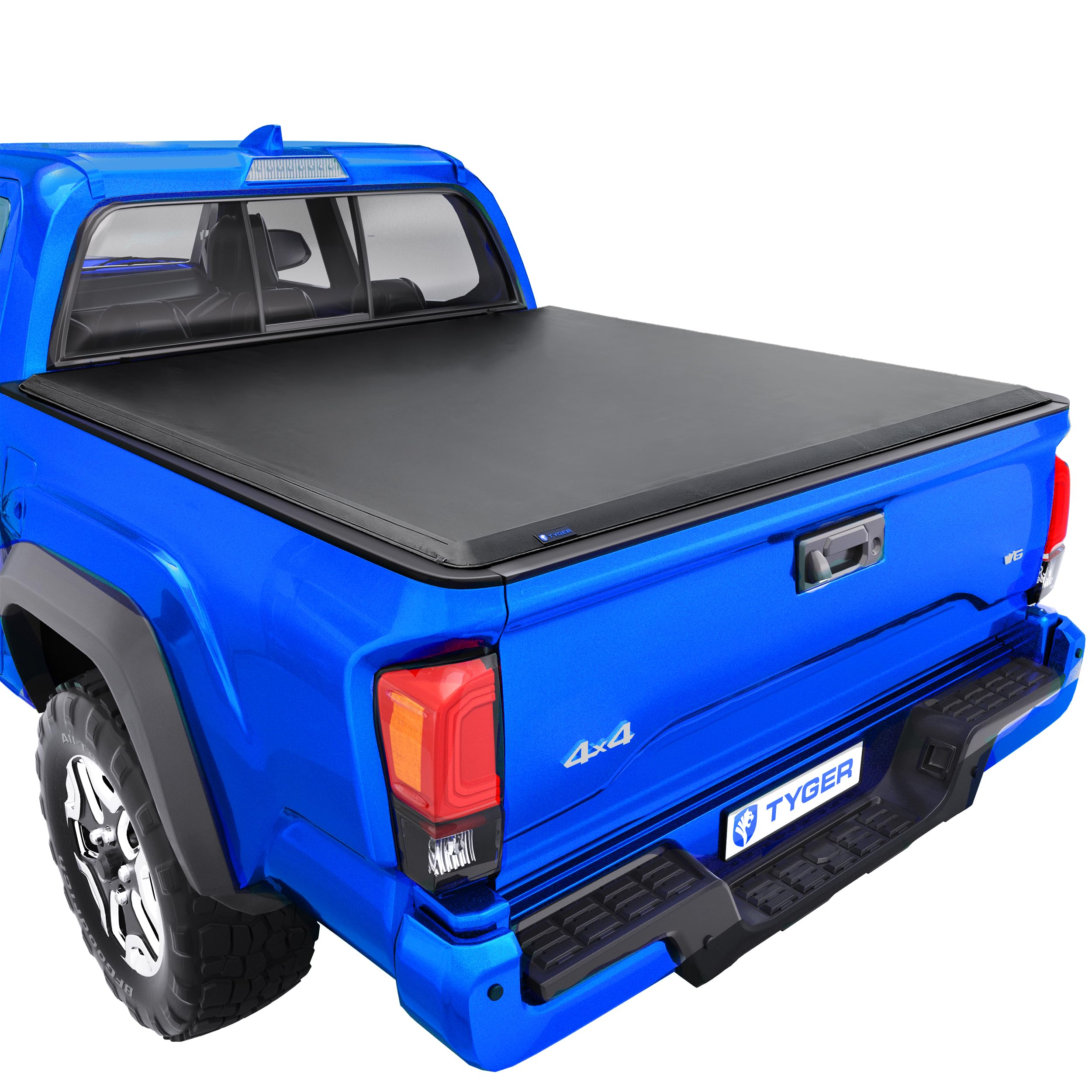 Tyger Auto T1 soft roll-up cover front view showing weather protection for Toyota Tacoma
