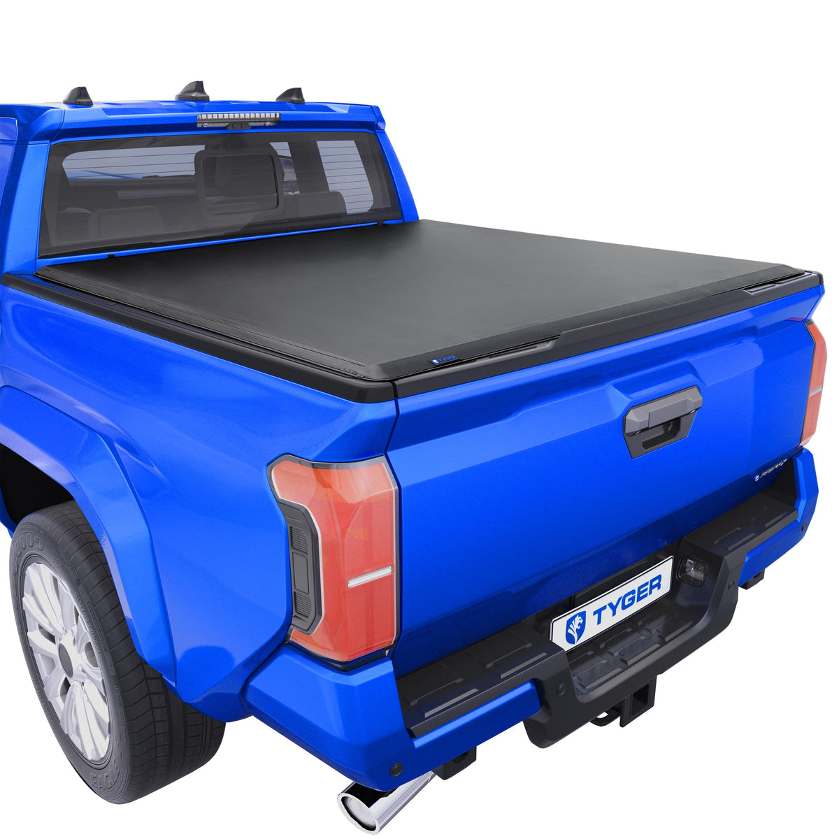 Tyger Auto T1 soft roll-up cover rolled open for full bed access.