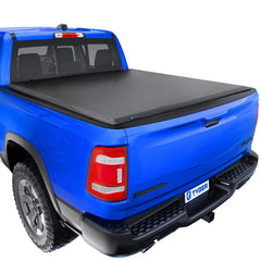 Tyger Auto T1 soft roll-up on Ram 1500 bed secures cargo.