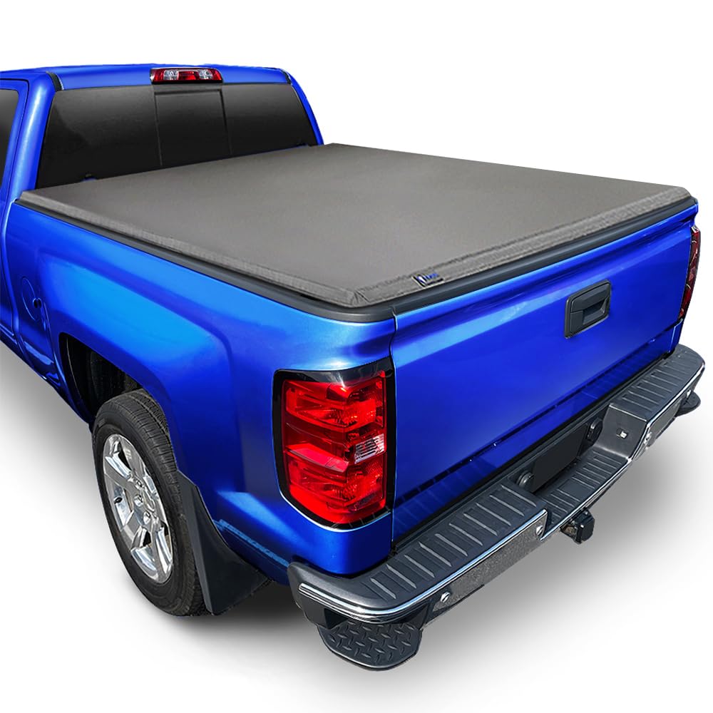 Tyger Auto T3 soft tri-fold cover over rugged marine vinyl for durable bed protection.