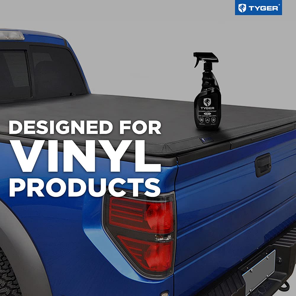 Tyger Auto vinyl leather surface cleaning on seats or panels, refreshing without gloss.
