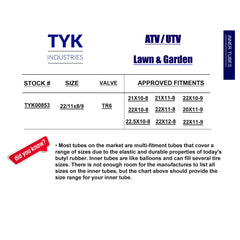 TYK Industries demonstrates 8-9 inch wheel compatibility for lawn and ATV setups.