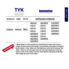 Offset TR13 valve stem detail on TYK KR14/15 inner tube.
