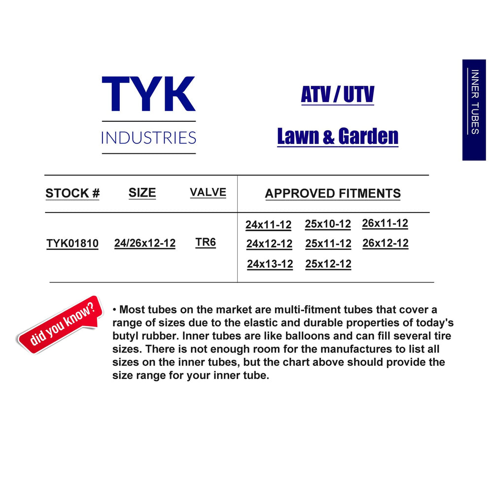 TYK Industries multifit 26x11-12 and 26x12-12 cover common ATV/UTV sizes.