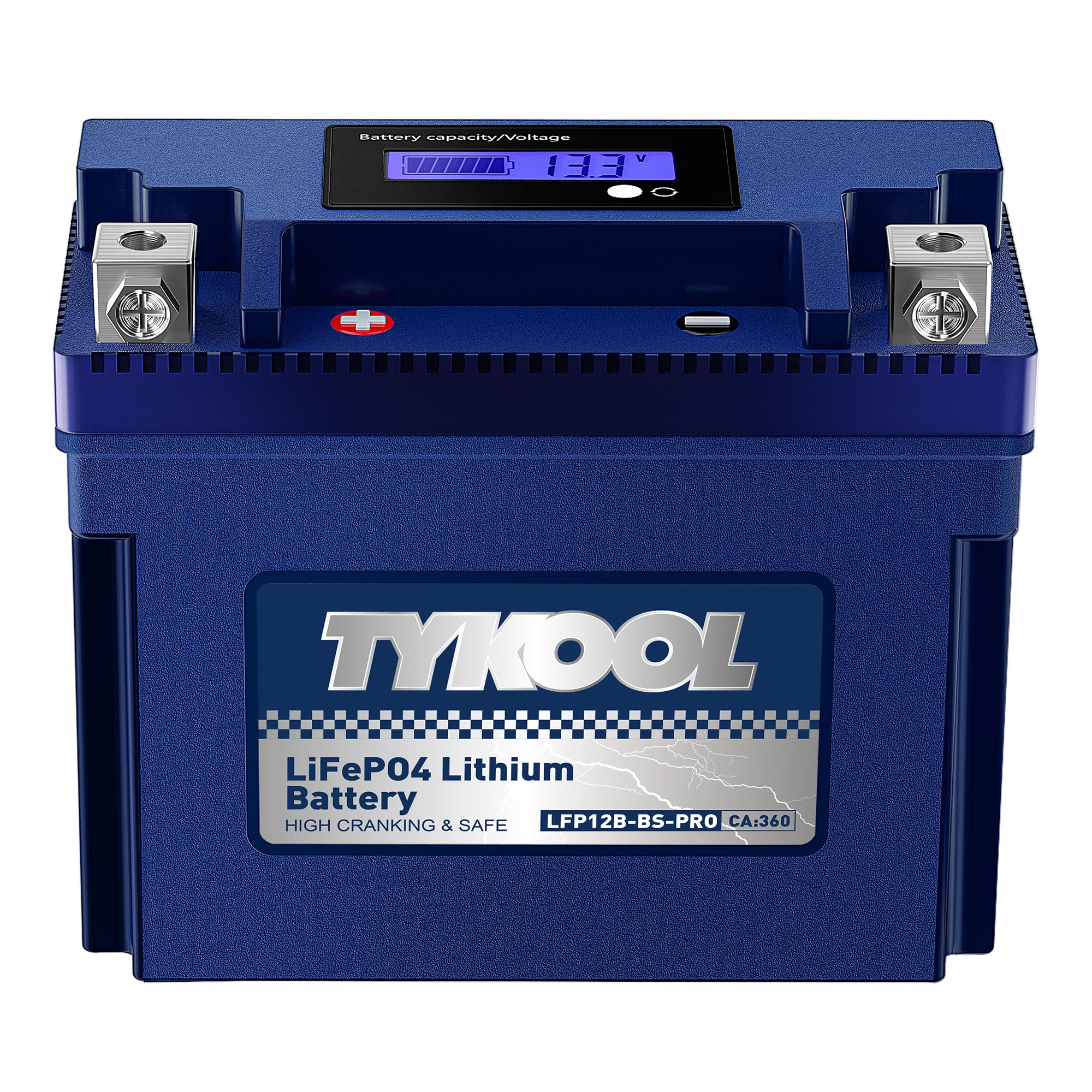 TYKOOL LFP12B-BS-PRO front view shows compact, lightweight power for bikes.