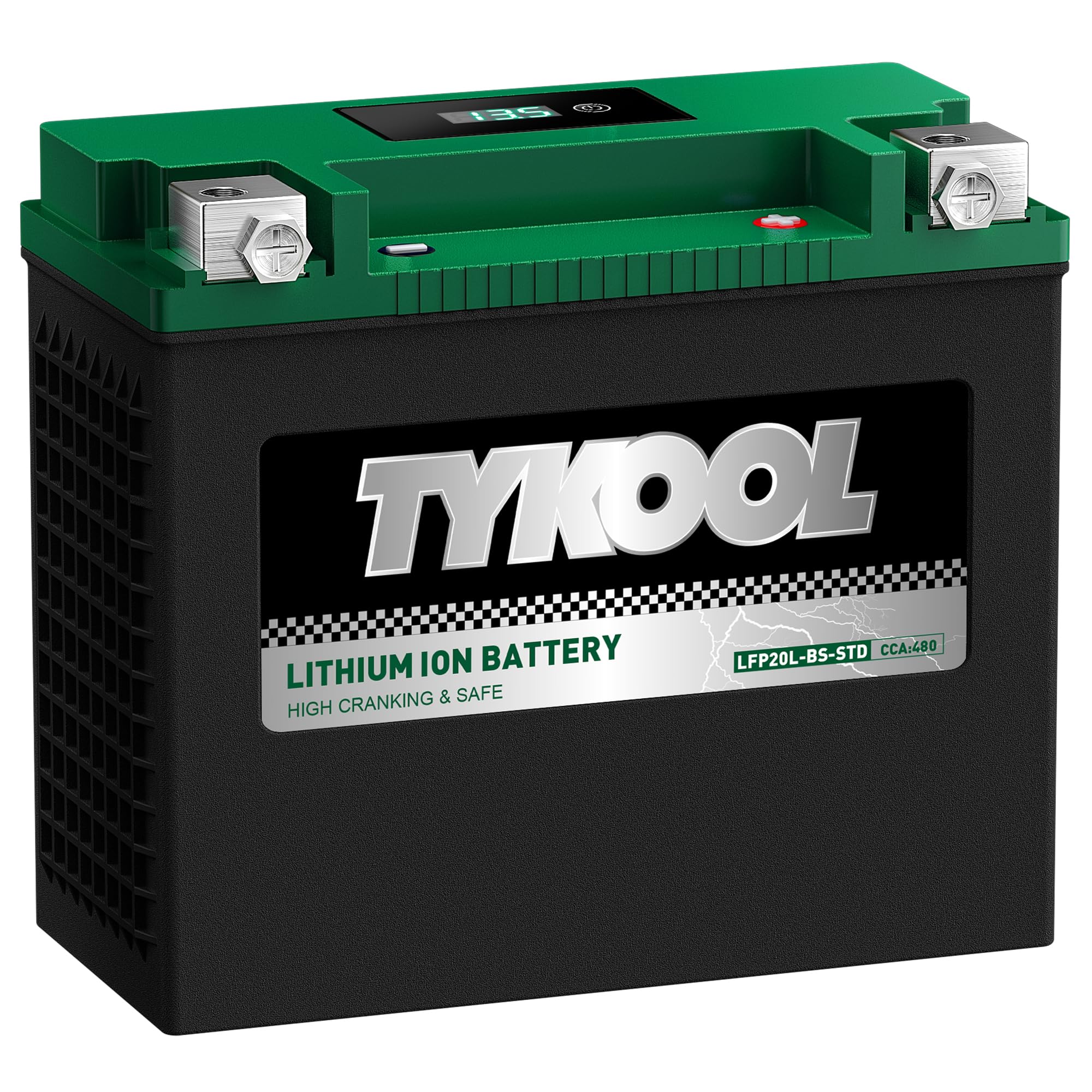 TYKOOL LFP20L-BS-STD battery pack close-up showing lightweight design