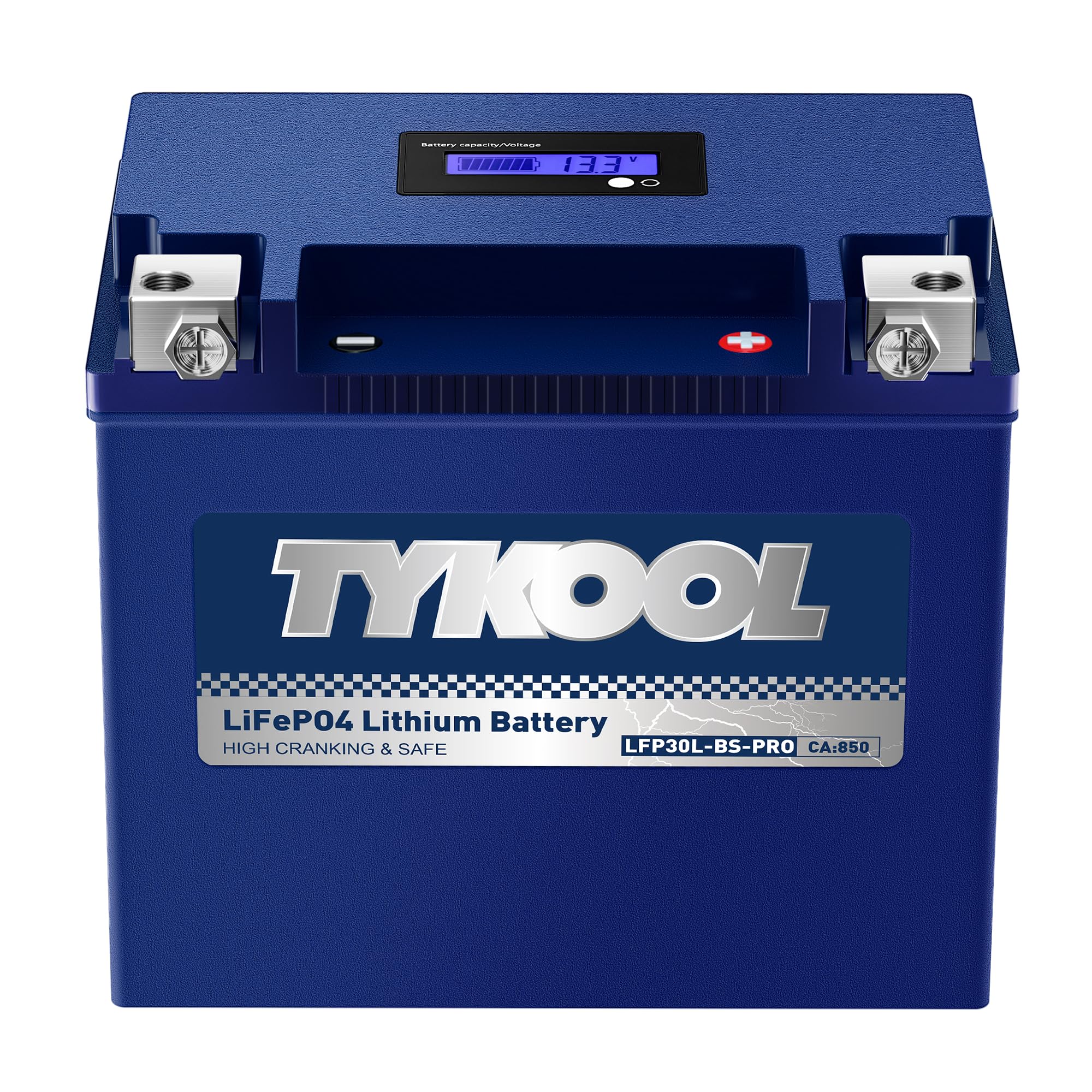 TYKOOL LFP30L-BS-PRO front view highlights compact size for easy mounting and high output starts.
