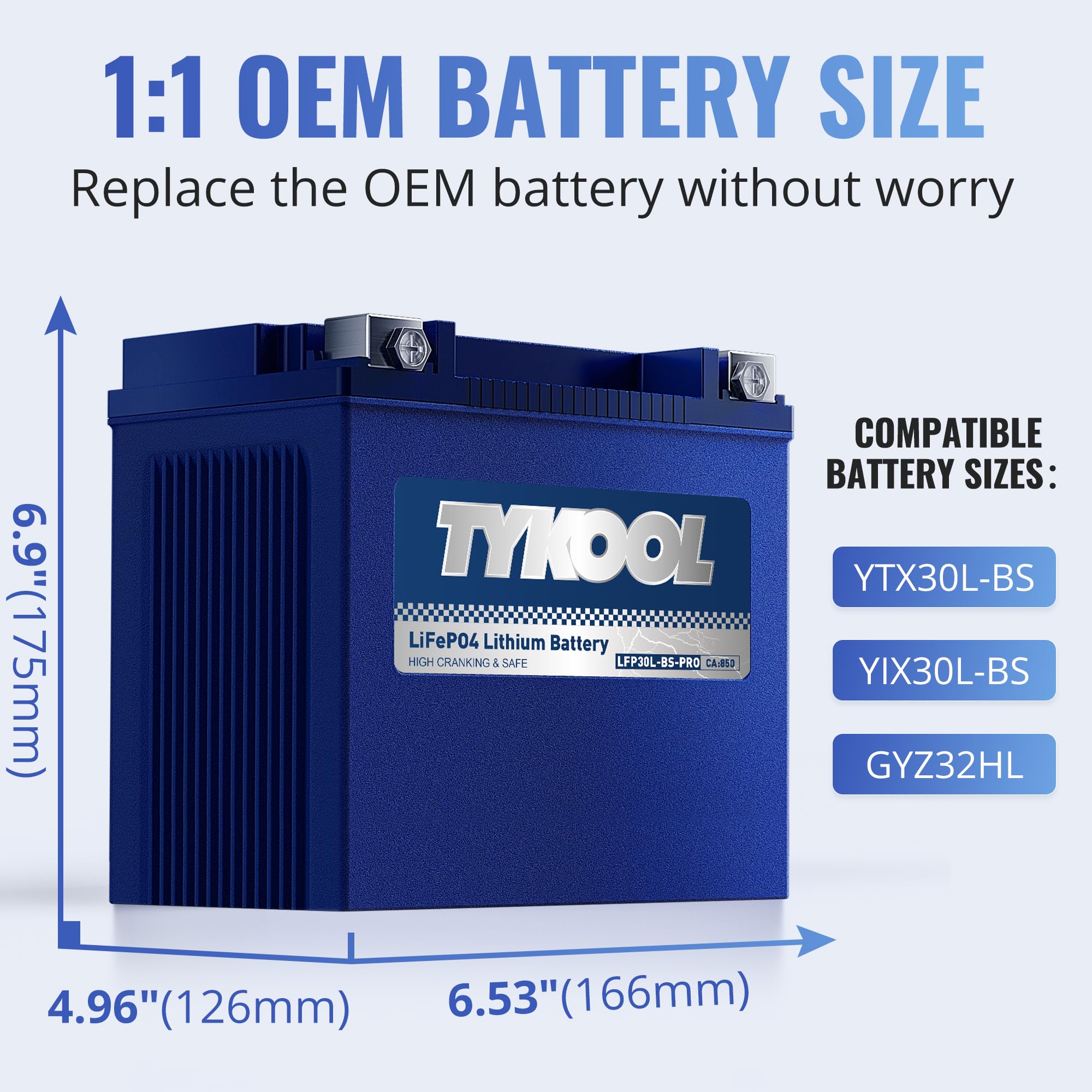 TYKOOL LFP30L-BS-PRO LCD display highlights real-time voltage and SOC monitoring.