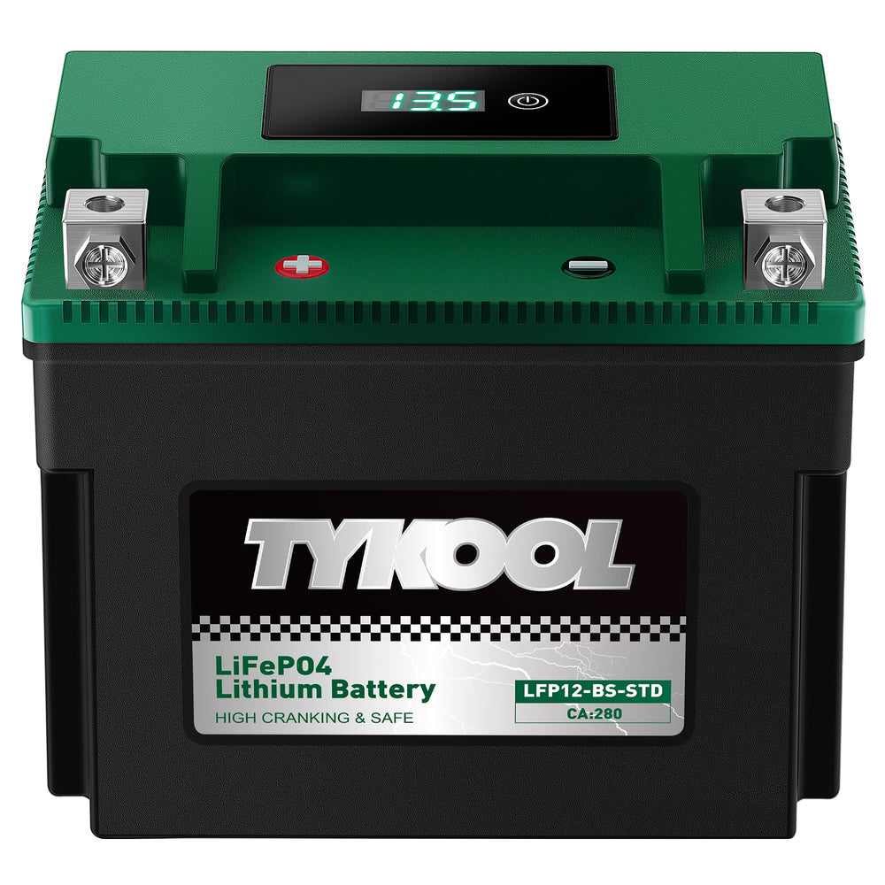 TYKOOL YTX12-BS battery installed on a motorcycle for reliable starts.