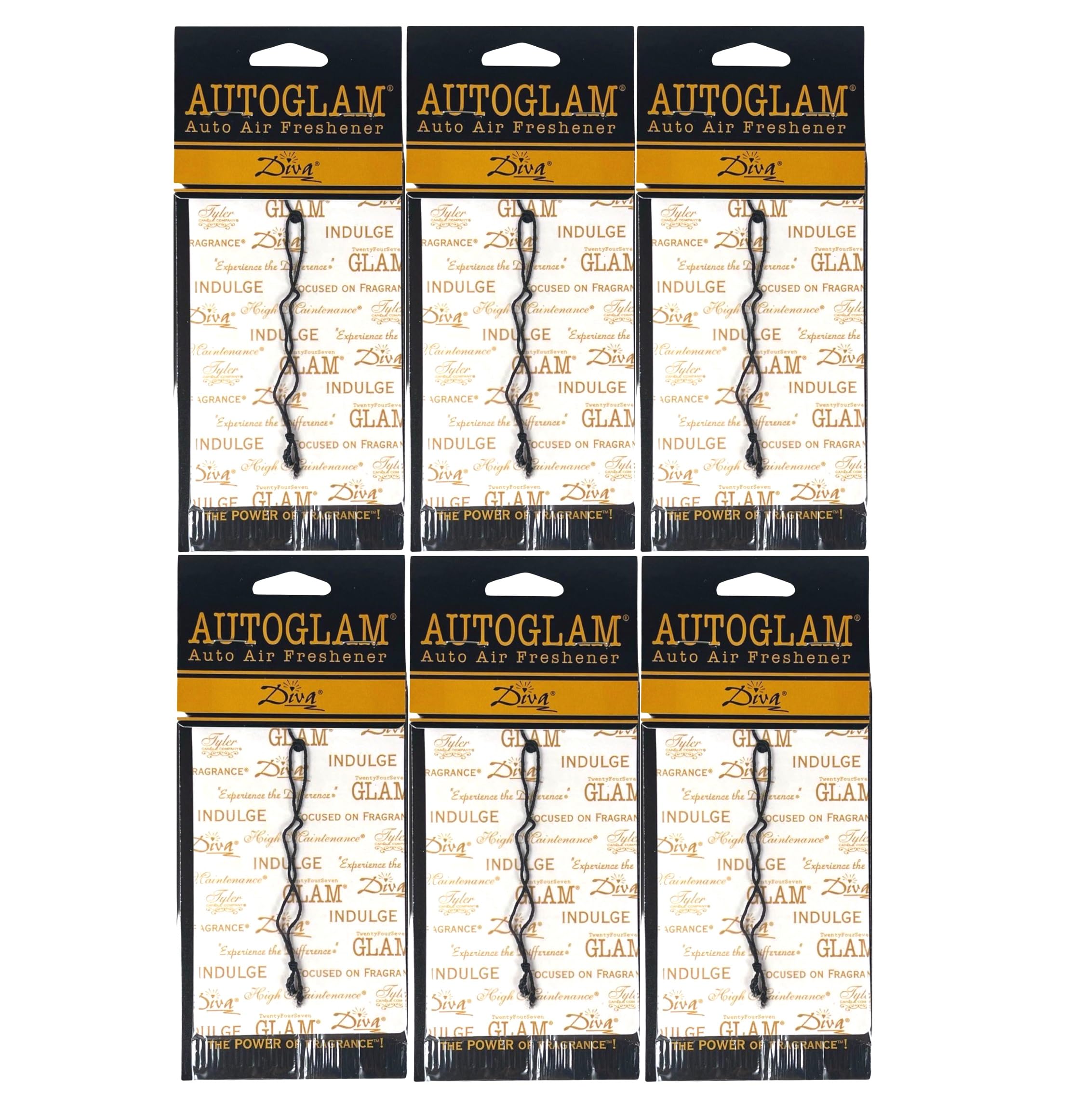 Tyler Diva AutoGlam air freshener with white and gold design enhances car ambience.