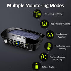 Solar panel charger keeps Tymate M12-3 TPMS powered on sunny days.