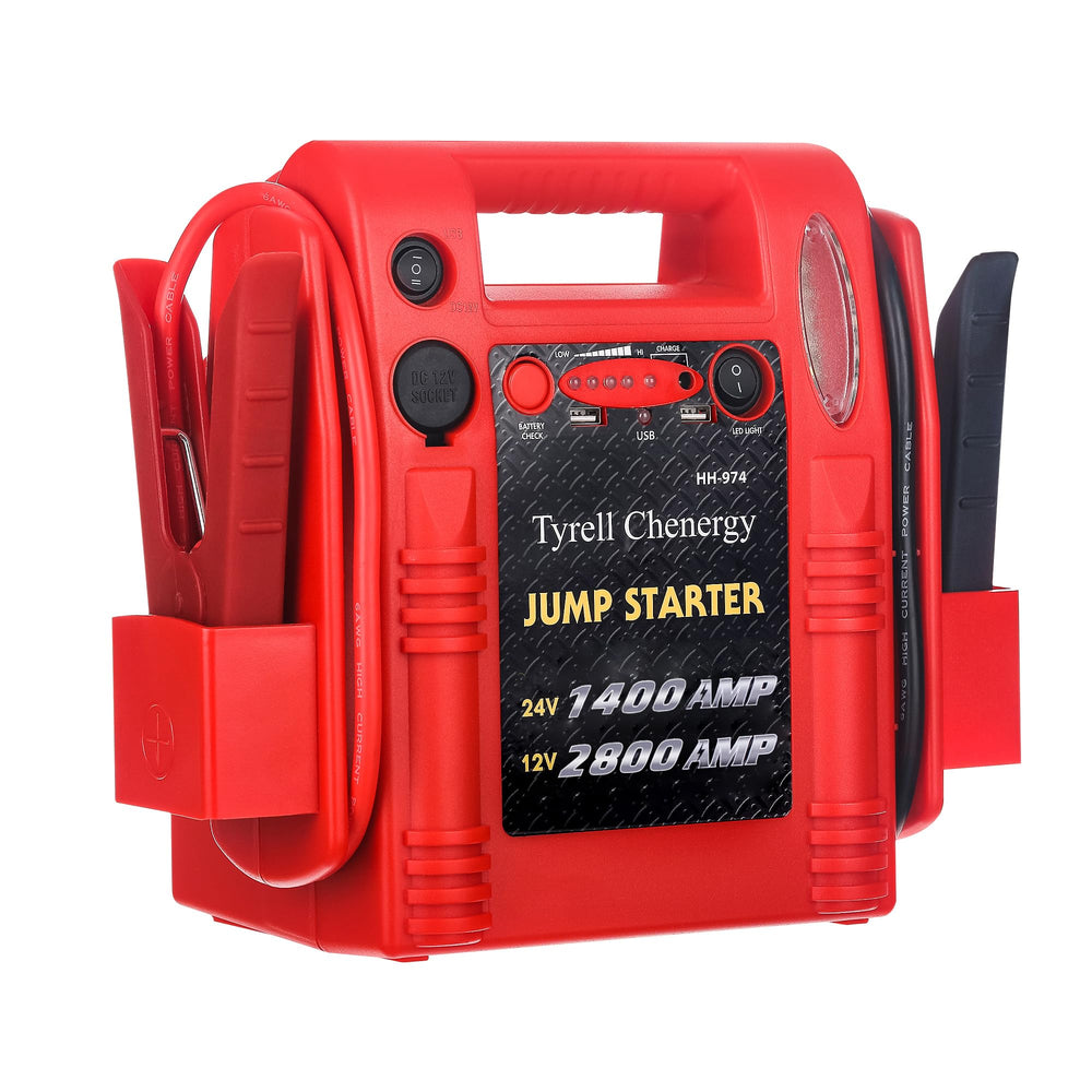 Tyrell Chenergy jump starter front view, portable power for vehicles.