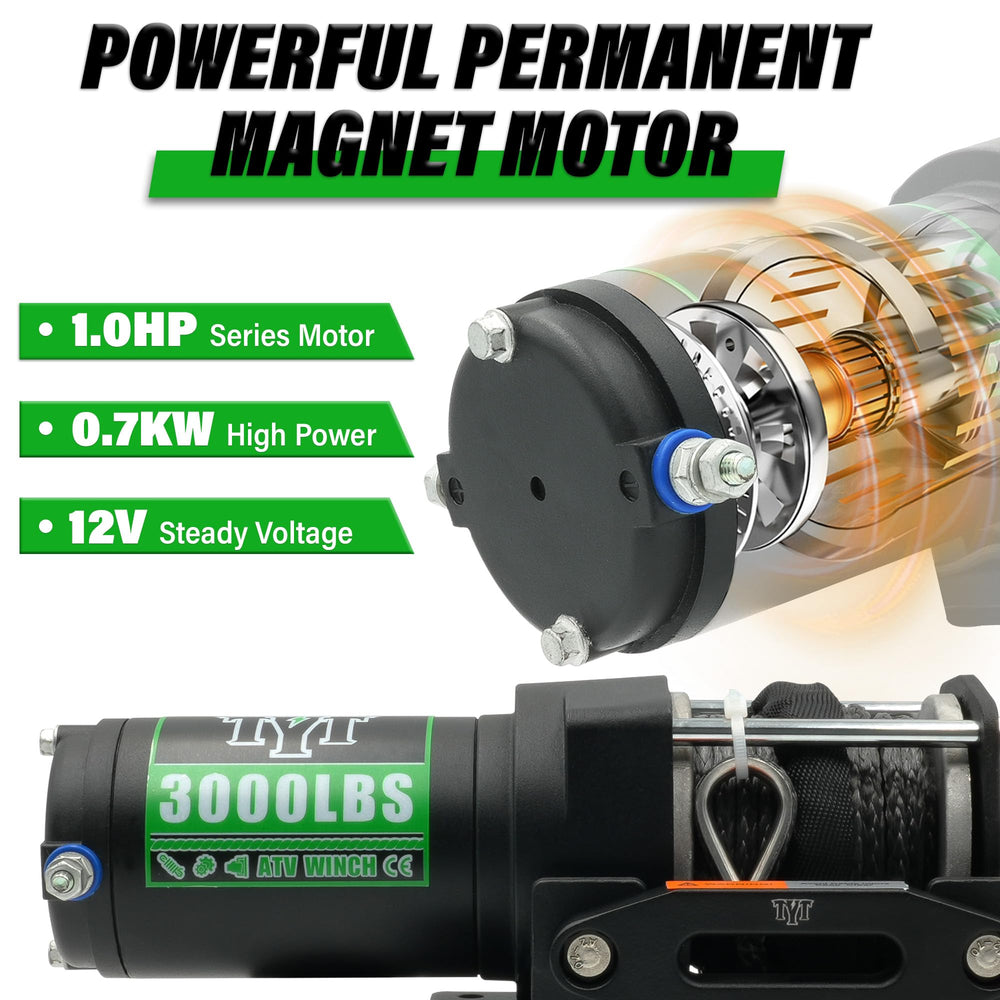 TYT 12V DC motor delivers strong power for steady pulls.