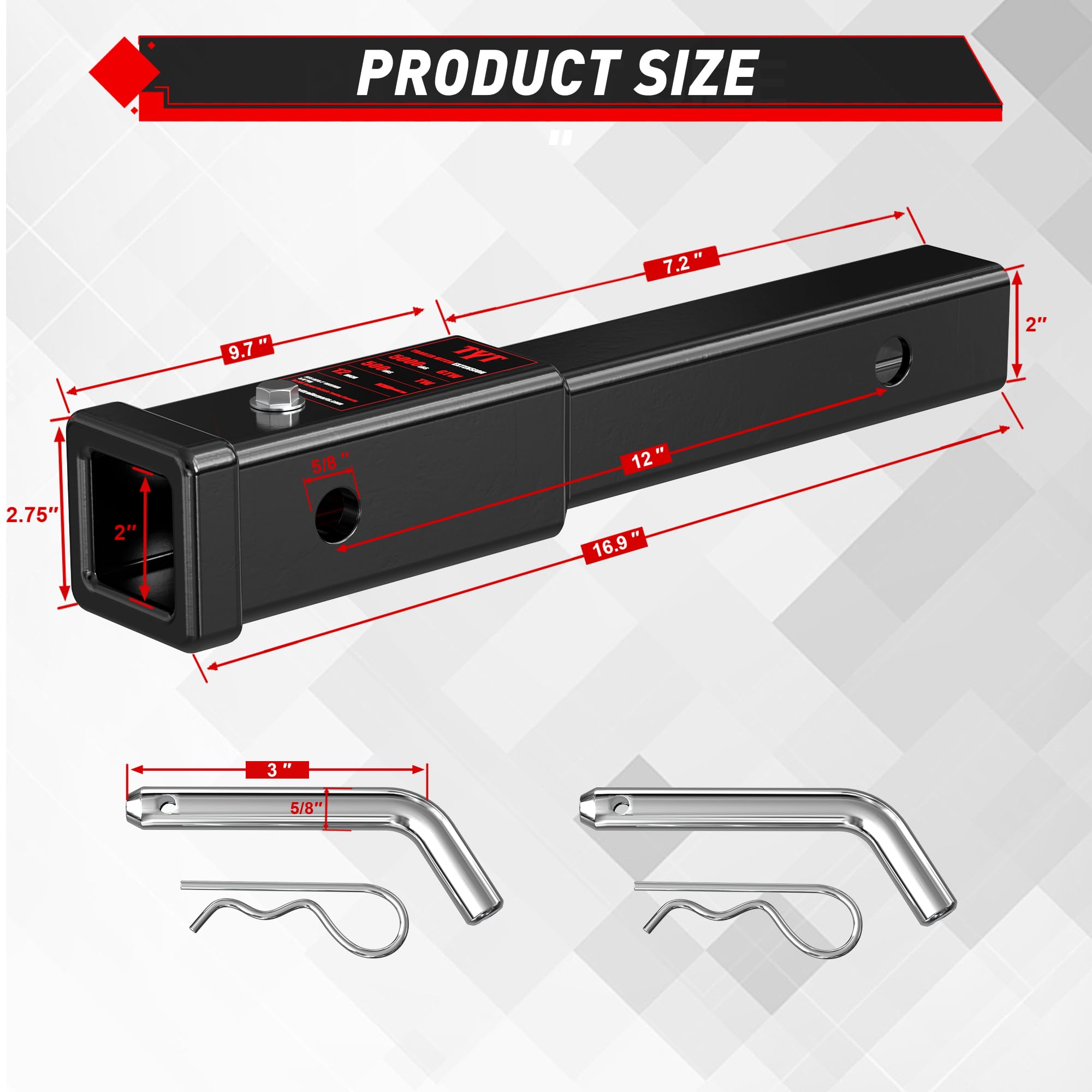 TYT 2-inch receiver compatibility demonstrates universal fit for towing setups.