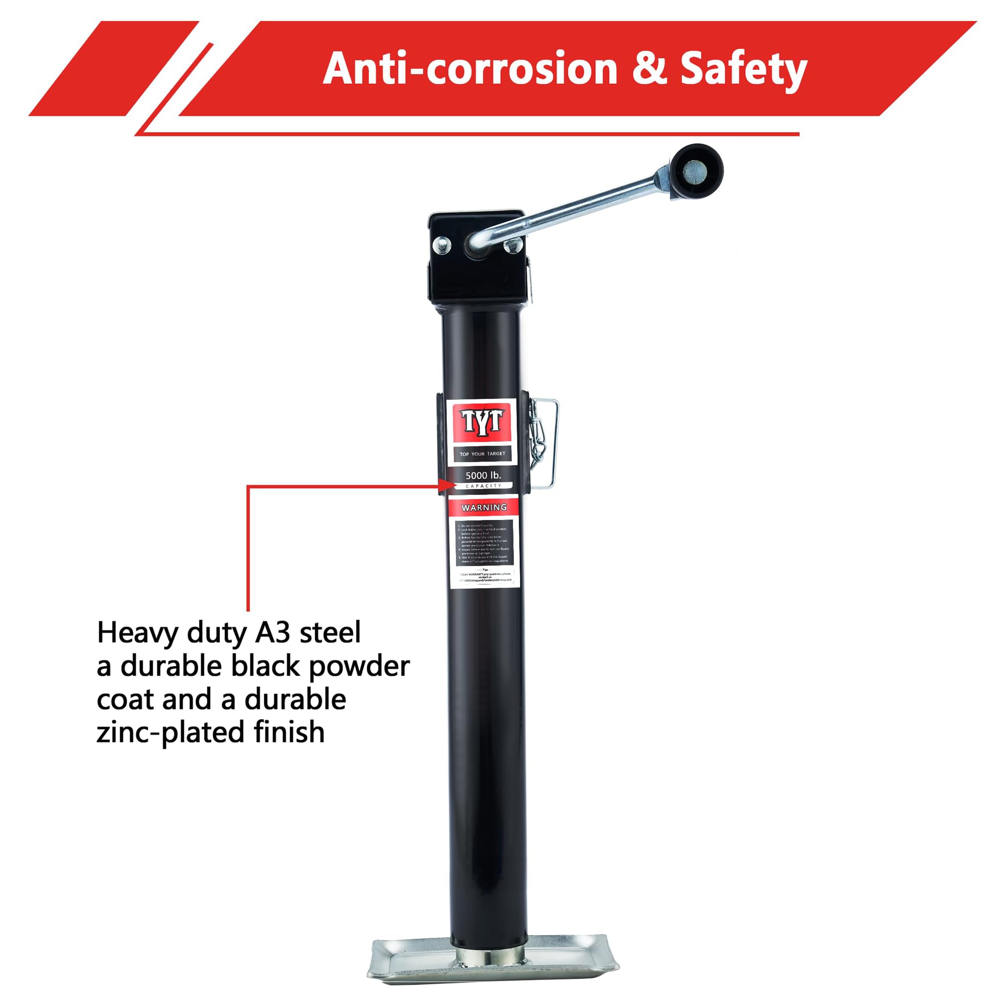 TYT 5000lbs height-adjustable jack offers 15 inches of travel for versatility